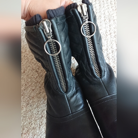 Sorel Black Leather Quilted Winter Calf High Boots Size 8 - Picture 5 of 16